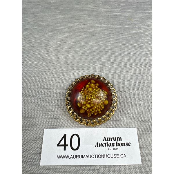 Very Unusual Patterned Antique Genuine Amber Brooch Gorgeous!