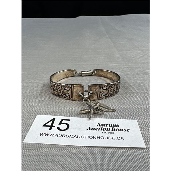 Vintage Solid Bracelet Pinwork Design Unmarked Silver