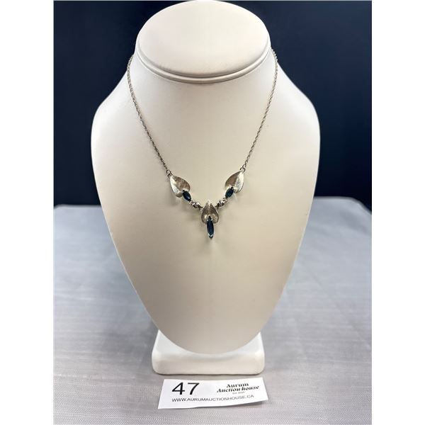 Antique White Gold Necklace Marked Gold Filled Saphire Stones