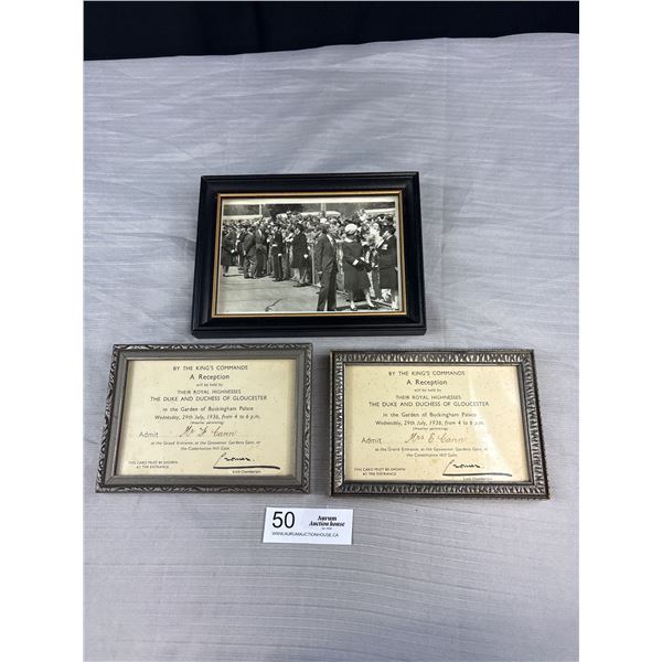 Vintage Framed 1936 Royal Invitations & Royal Westminster Regiment Royal Visit 1971
