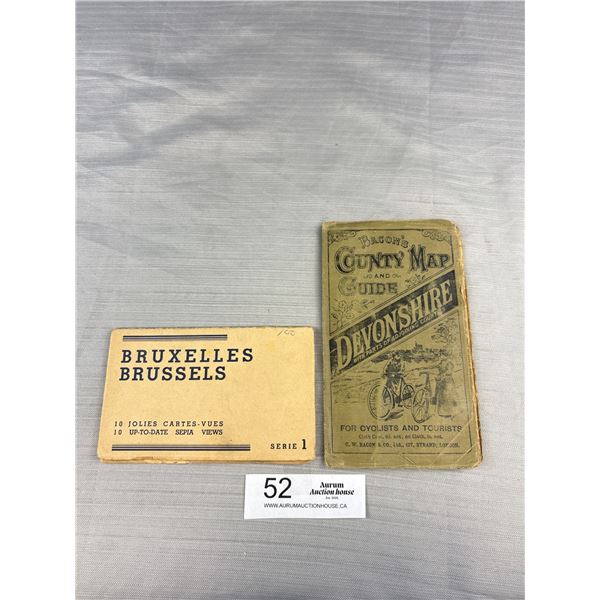 Early Devonshire County Guide Book w/Map & Sepia Views Brussels Postcard Booklet