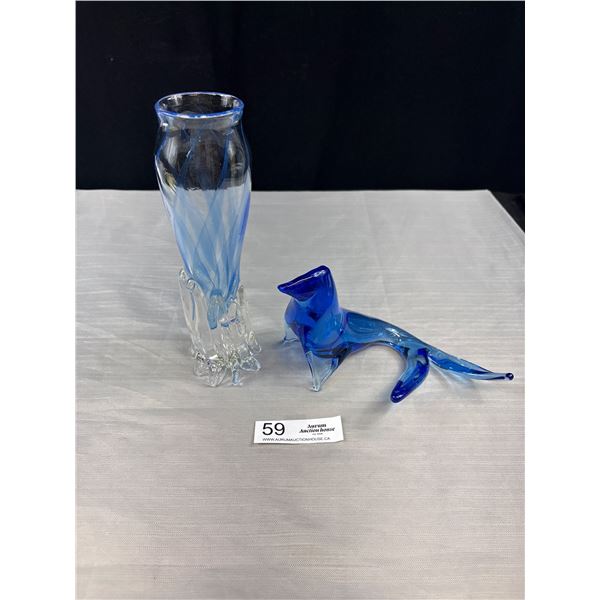 Vintage Blown Glass Octopus Art Glass Vase and Blown Glass Seal Figure