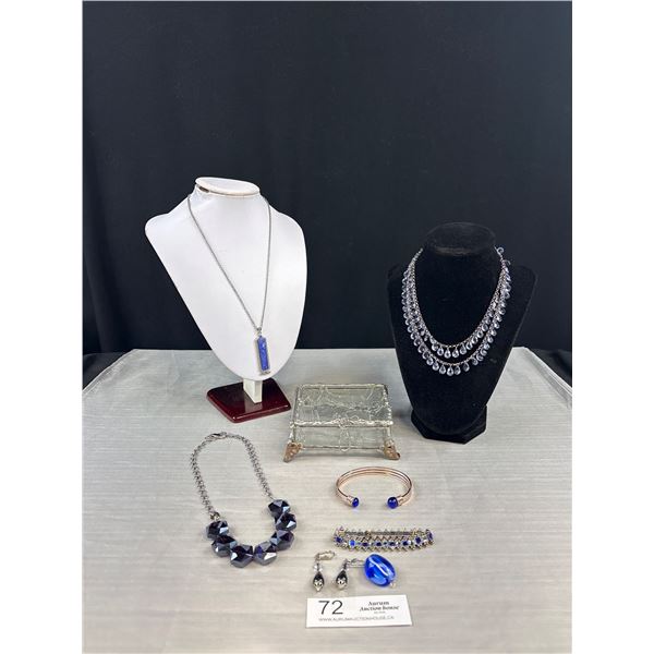 Vintage Costume Jewelry Lot in Stained Glass Box