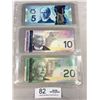 Image 1 : 3 Uncirculated Canadian Bank Notes, $20 and $10 Last Paper Notes, In Holders