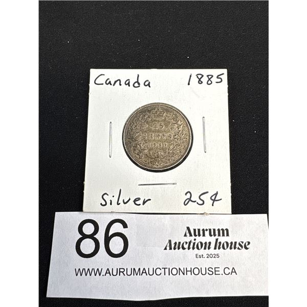 1885 Canada Silver 25 Cent Coin