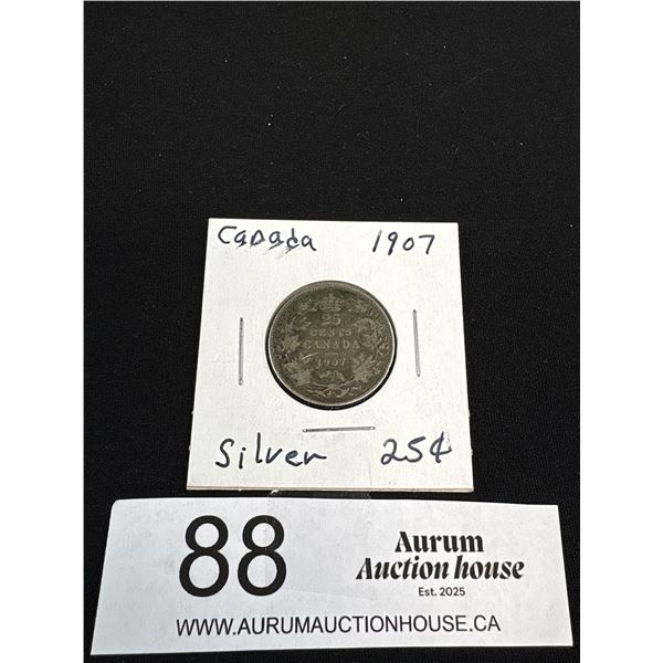 1907 Canada Silver 25 Cent Coin