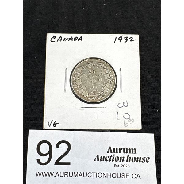 1932 Canada 25 Cent Coin