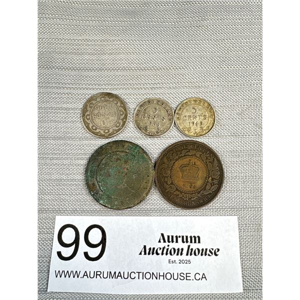 Nice Collection of Newfoundland Coins, Silver 5 Cents and 10 Cents and Large Pennies