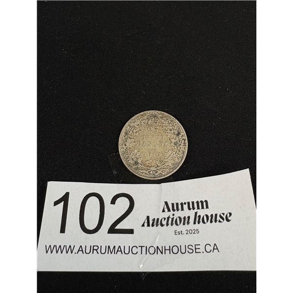 1910 Canadian Silver 25 Cent Coin