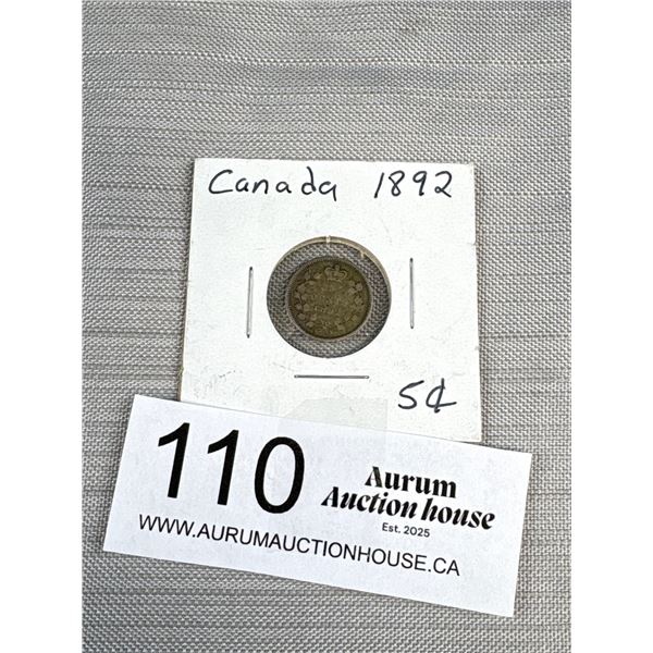 An 1892 Canada Silver 5 Cent Coin