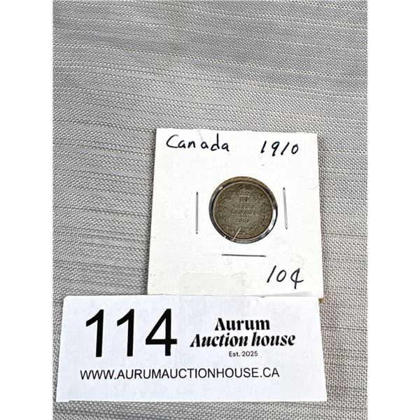 A 1910 Canada Silver 10 Cent Coin