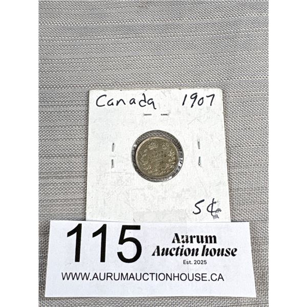 A 1907 Canada Silver 5 Cent Coin