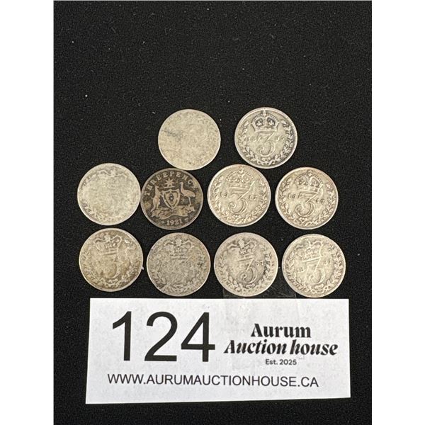 Lot of 10 1920 3 Pence Coins