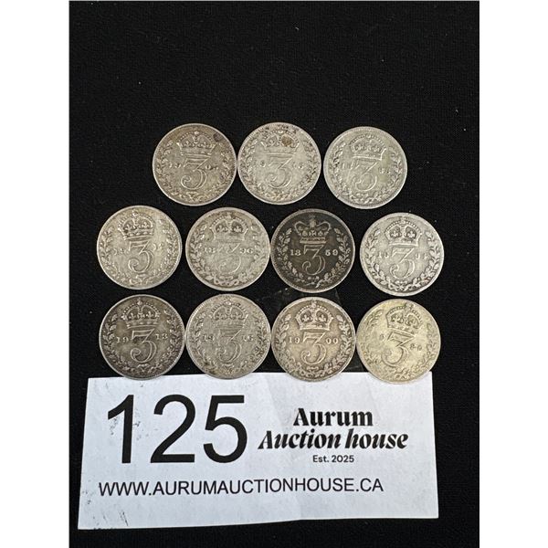 Lot of 10 1920 3 Pence Coins