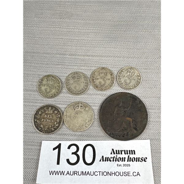 1881 British 1 Penny + 1879 Silver 6 Pence + Other Silver 3 Pence Coins