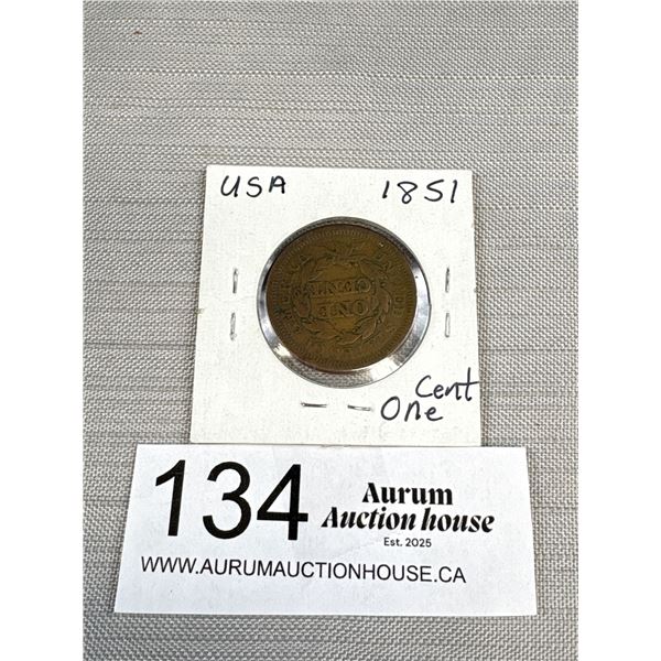 1851 US 1 Cent Coin