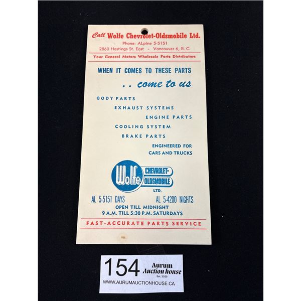 New Never Used (Vintage) Wolfe Chev-Olds Notepad