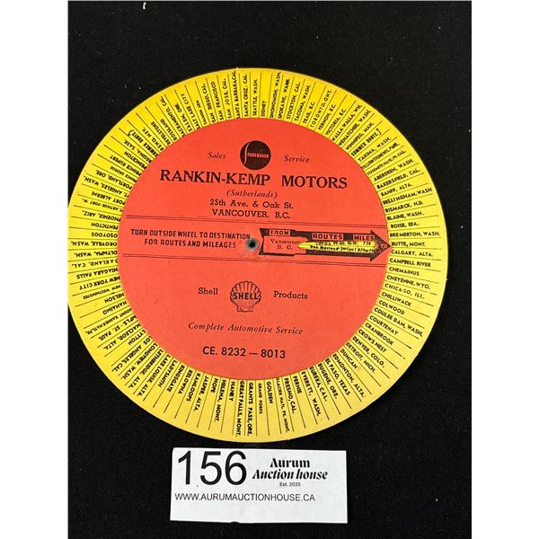 Vintage Rankin - Kemp Motors (Vancouver) Route + Milage Wheel