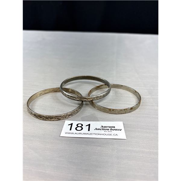 3 Vintage Silver Tone Bangles