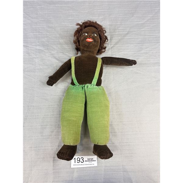 1940's Norah Wellings Velvet 14" Doll with Sculpted Head and Jointed Neck, Label on Foot