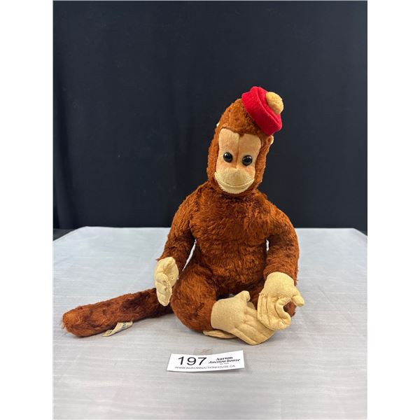 Vintage Sitting Plush Monkey, Bendable Arms Bantam Toys Label