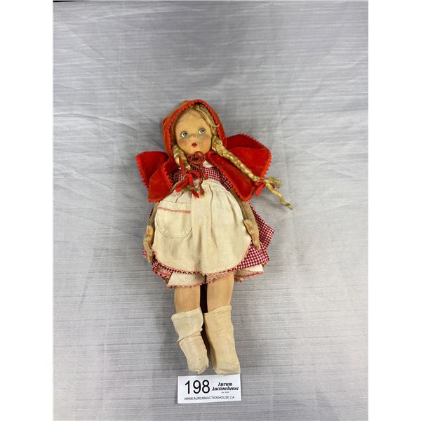 Vintage Lenci 11" Red Riding Hood Doll. Makers Stamp on Feet