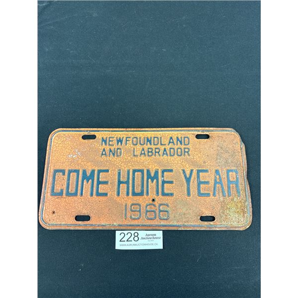 1966 Newfoundland Come Home Year License Plate