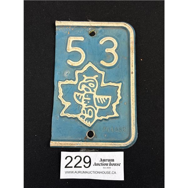 1953 BC License Plate Metal Tag