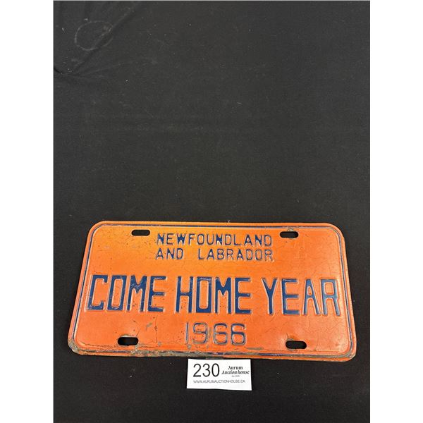 1966 Newfoundland Come Home Year License Plate