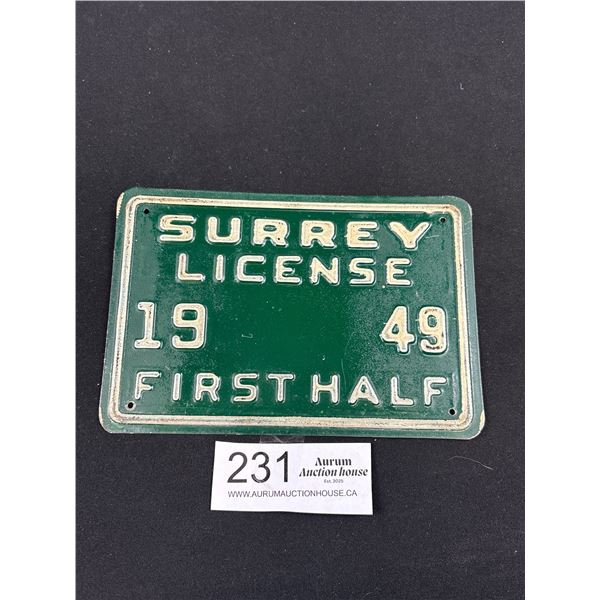 1949 First Half Surrey License Plate