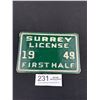 Image 1 : 1949 First Half Surrey License Plate