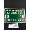 Image 3 : 1949 First Half Surrey License Plate