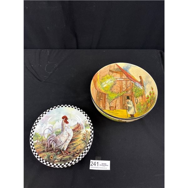 Vintage Royal Daulton Porcelain Bowl With Four Decorative Plates