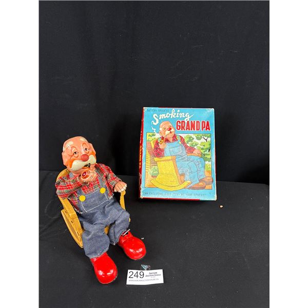 Vintage Made in Japan Battery Operated Smoking Grandpa in Original Box