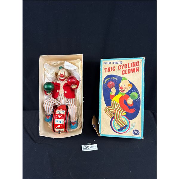 Vintage Made in Japan Battery Operated Tric Cycling Clown in Original Box