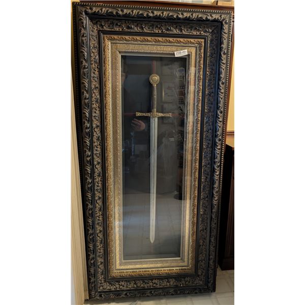 Beautiful Custom Framed King Arthurs X Calliber Sword 64" x 32" Very Heavy NO SHIPPING Very Nice