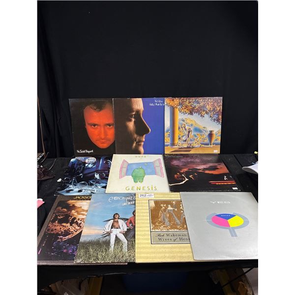 Lot of 10 LPs, 2 Phil Collins, 2 Genesis, 2 Moody Blues, 1 Yes, Jackson Browne, ELP and 1 Rick Wakef