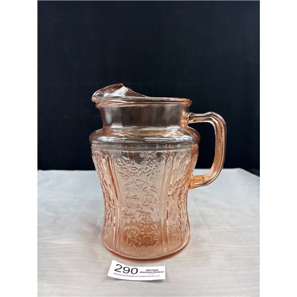 Beautiful Federal Glass "Sharon Cabbage Rose" Pitcher, Measures 9 Inches High