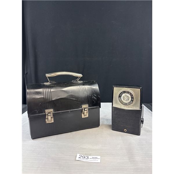 1950s Metal Lunch Box and Vintage 1960s RCA Radio