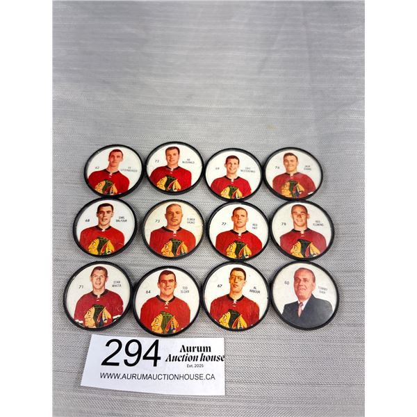 Lot of 12 1960/61 Sheriff/Salada NHL Chicago Black Hawks Coins Stan Mikita (EX + NM)