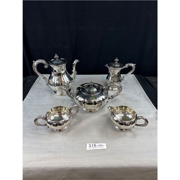 Mari Boro Plate Set (5 Pieces) Tea Coffee (2) Pots Cream Sugar.