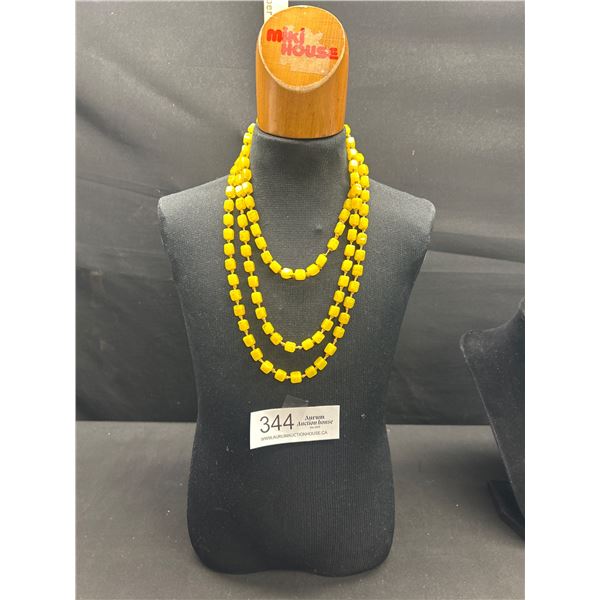 Eye Catching Genuine Antique Art Deco 1920's Rare Yellow Glass Square Bead Hand Knotted Necklace