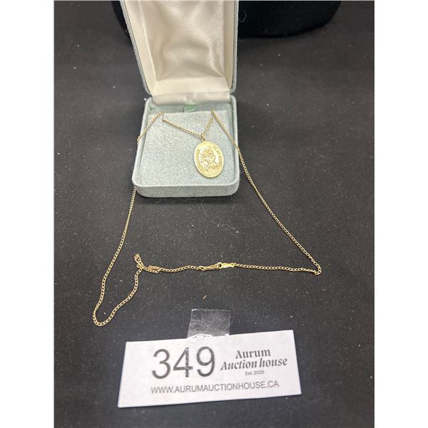 Antique St. Christopher Pendant with Antique Chain Charm Marked 12K GF Weighs 55 Grams