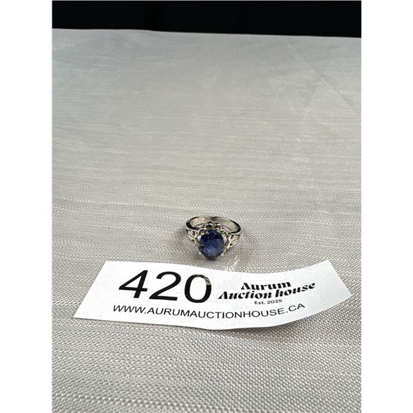 18K Gold Plated w/ Blue Stone Ring, Marked 18K GP