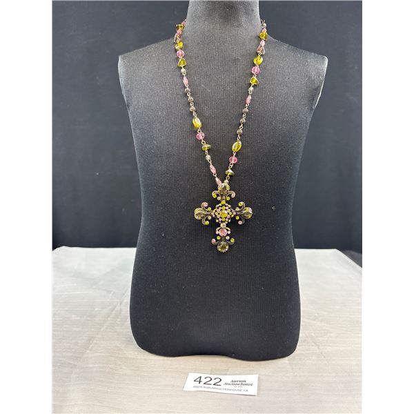 Vintage Cross Pendant w/ Chain Necklace Marked VCLM TM