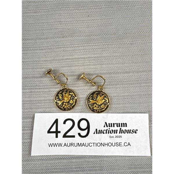 Pair of Vintage Spanish Damascene Screw on Earrings