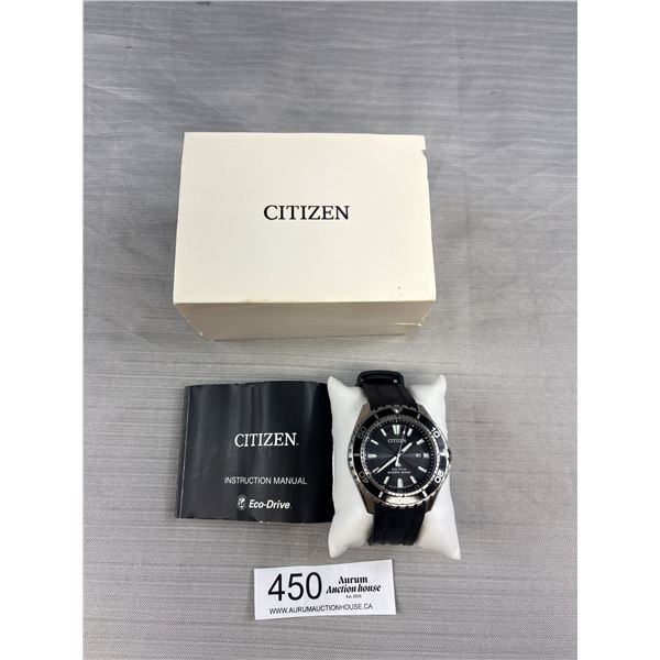 Very Nice Citizen Eco Drive Diver Watch w/ Instruction Manual In Good Working Order