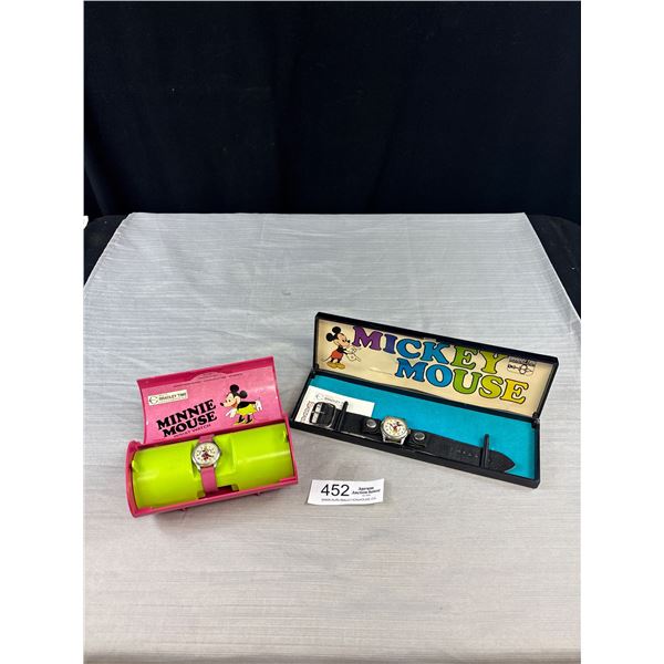 2 Bradely Time Disney Mickey and Minnie Mouse Watches Swiss Made in Original Cases