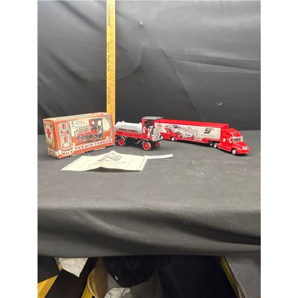 Texaco Tanker 1910 Diecast Truck in Box with Racing Diecast Truck and Hauler
