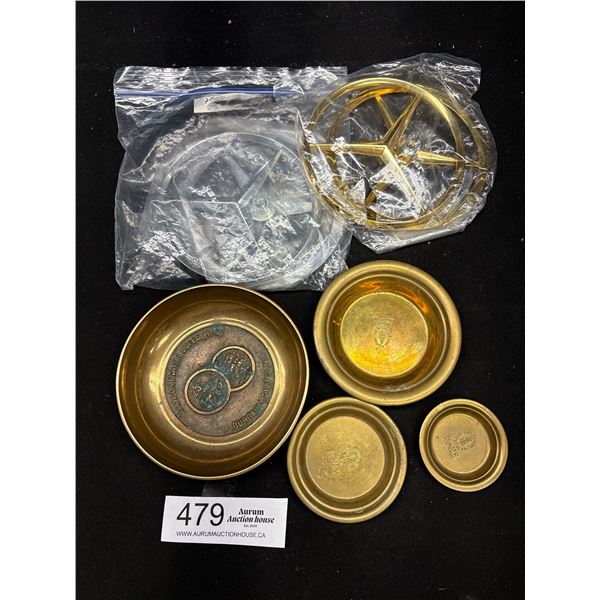 Collectible Lot of Mercedes Car Emblems and Brass Trays